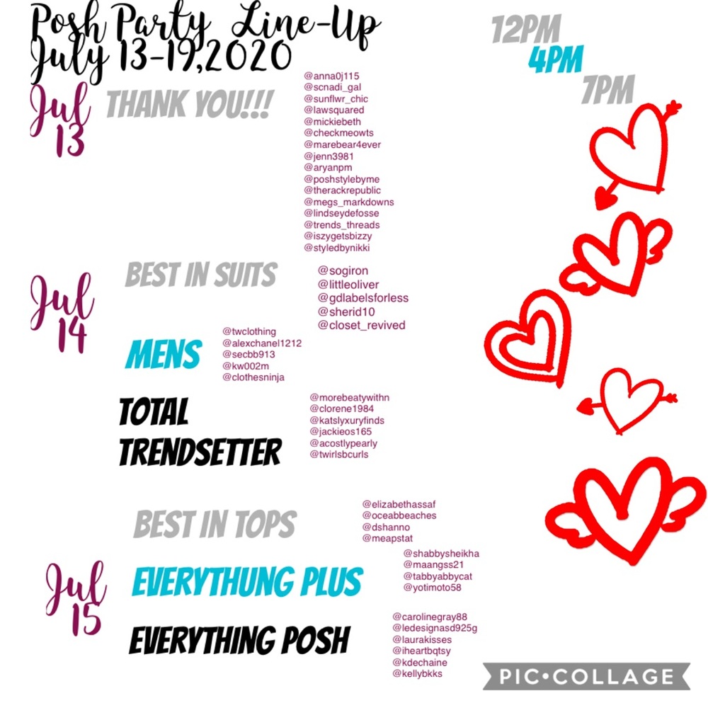 Posh Party Line Up July 13-19,2020